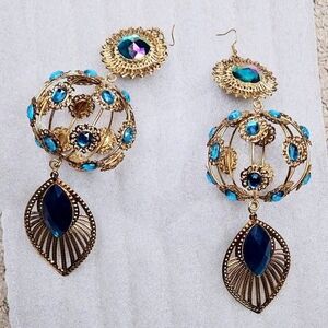 Elegant Gold and Blue Statement Earrings